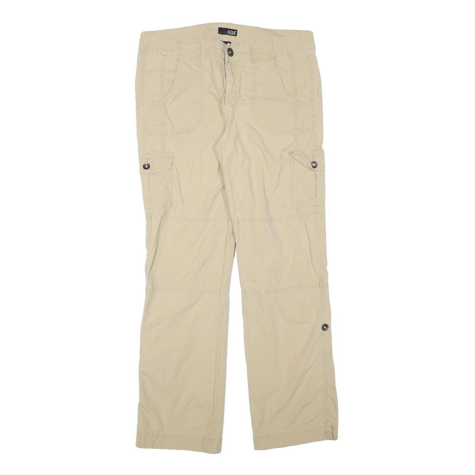 ANA Womens Cotton Blend Beige Regular Fit Straight Leg Trousers W32 L30 Casual