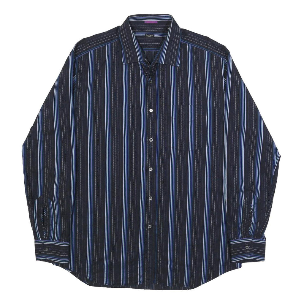 PAUL SMITH Mens Black & Blue Striped Cotton Shirt XL Button Long Sleeve