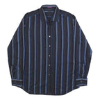 PAUL SMITH Mens Black & Blue Striped Cotton Shirt XL Button Long Sleeve