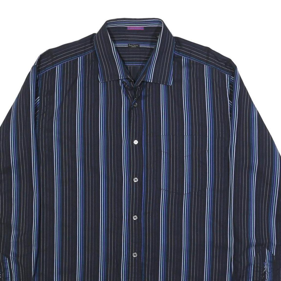 PAUL SMITH Mens Black & Blue Striped Cotton Shirt XL Button Long Sleeve