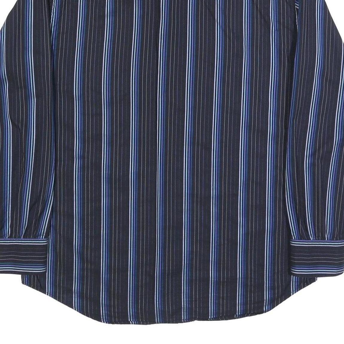 PAUL SMITH Mens Black & Blue Striped Cotton Shirt XL Button Long Sleeve