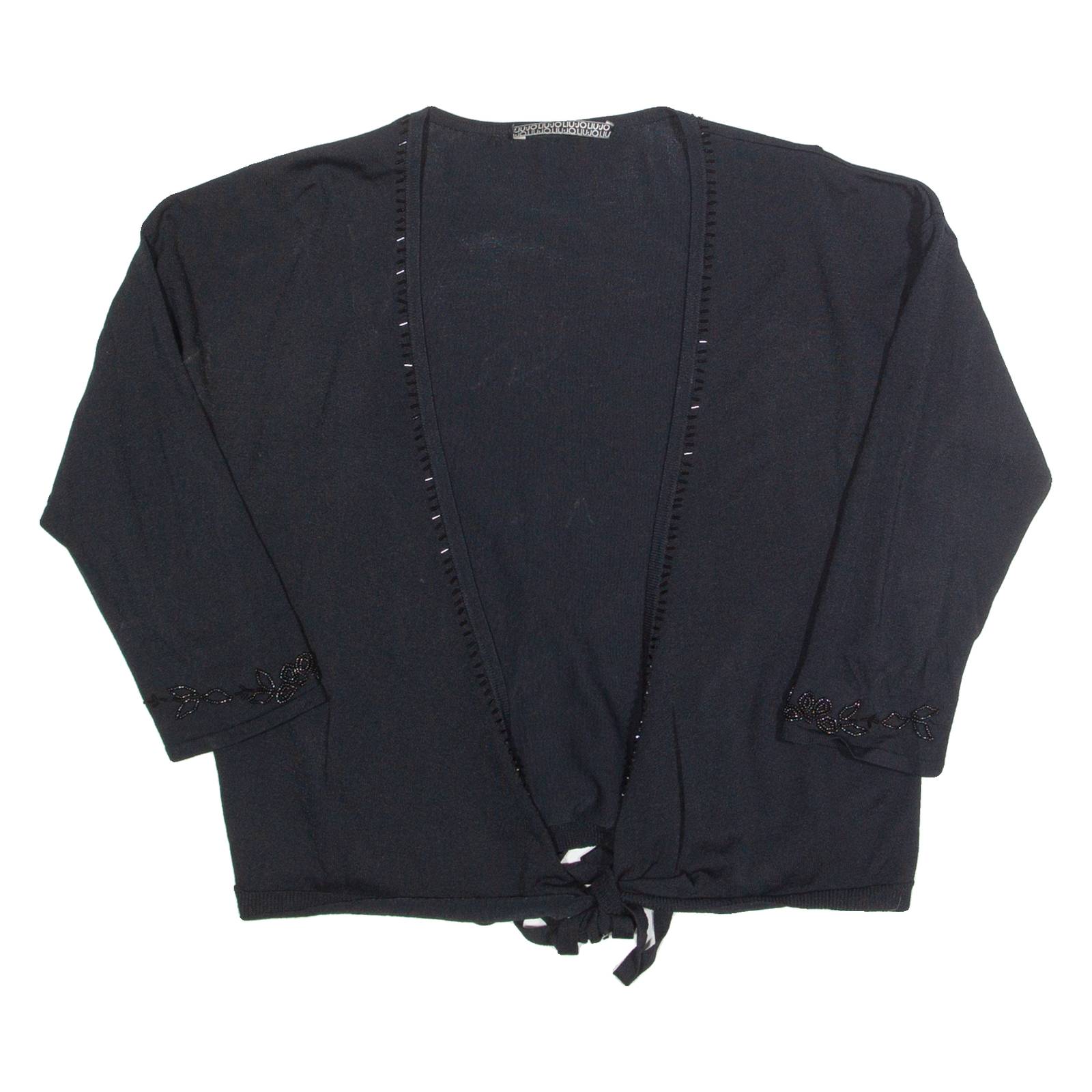 LIU JO Beaded Womens Blouse Black V-Neck 3/4 Sleeve M
