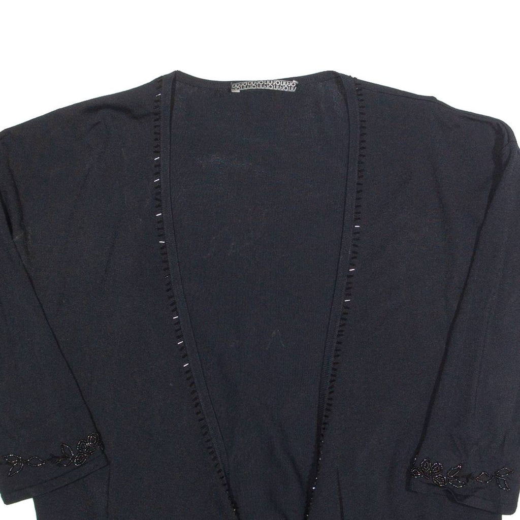 LIU JO Beaded Womens Blouse Black V-Neck 3/4 Sleeve M