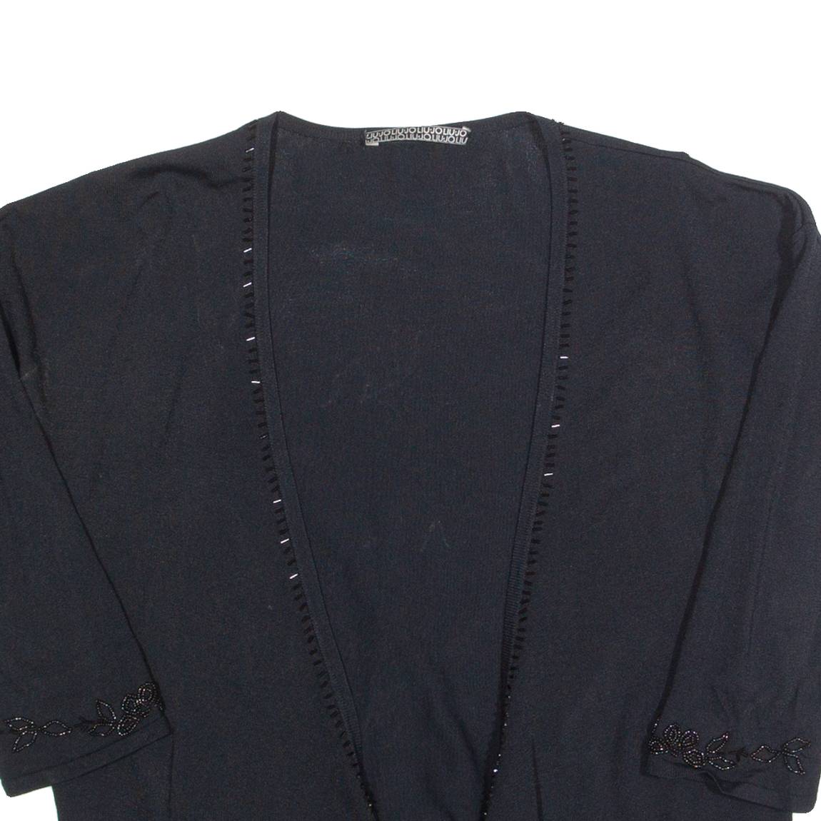 LIU JO Beaded Womens Blouse Black V-Neck 3/4 Sleeve M