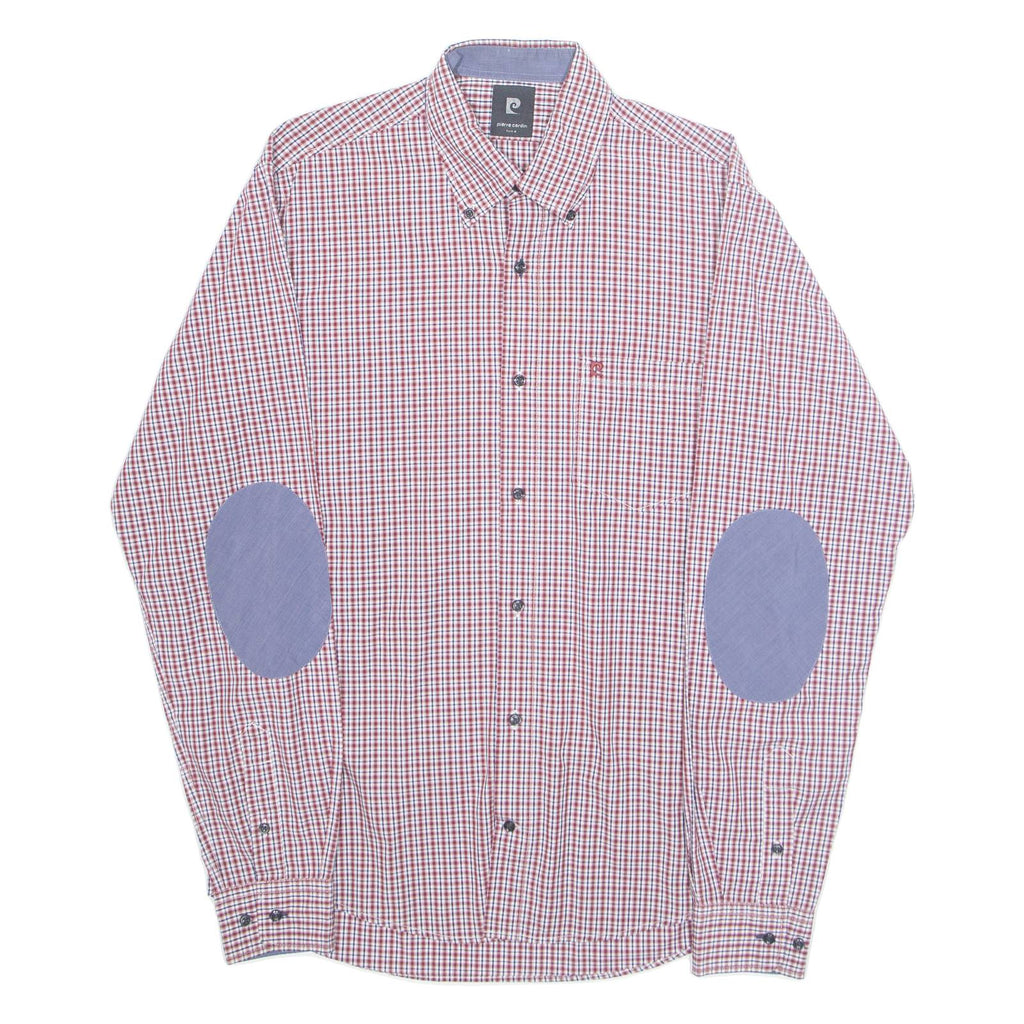 PIERRE CARDIN Mens Shirt Red Check Long Sleeve M