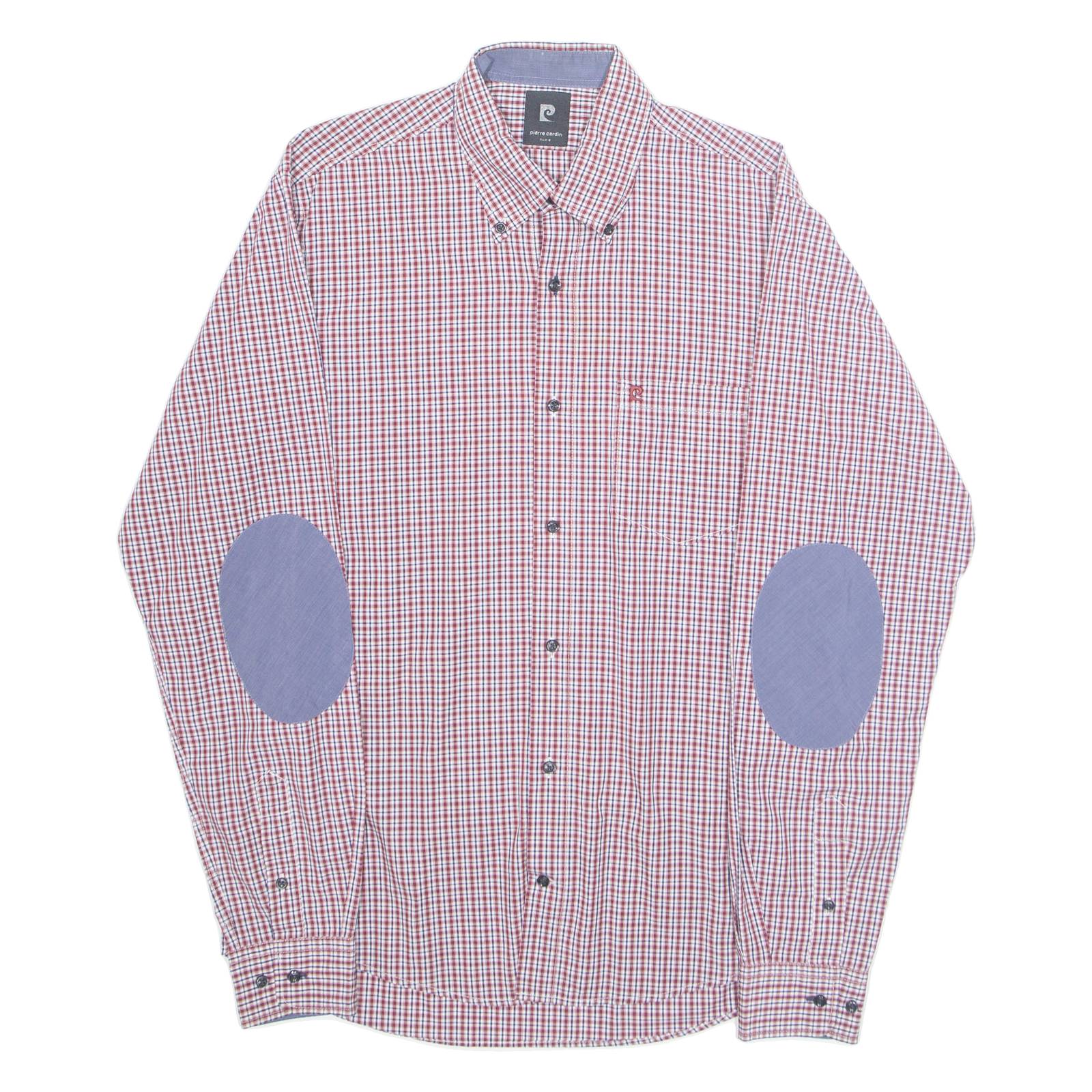 PIERRE CARDIN Mens Shirt Red Check Long Sleeve M