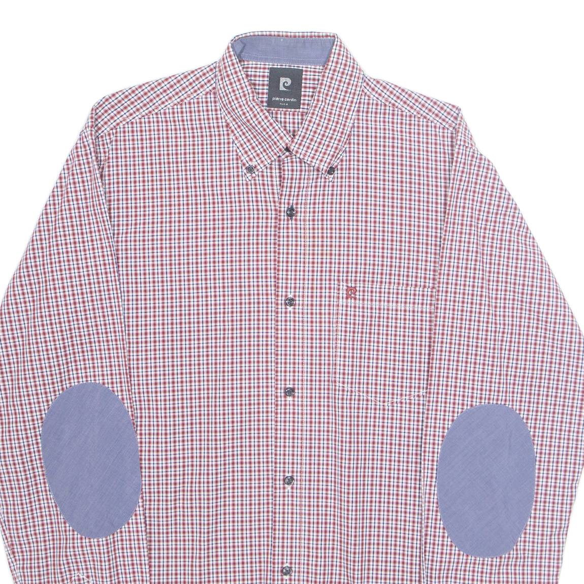 PIERRE CARDIN Mens Shirt Red Check Long Sleeve M