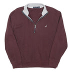 NAUTICA Mens Maroon & Light Grey Plain Pullover Jumper Crew Neck Cotton Blend L