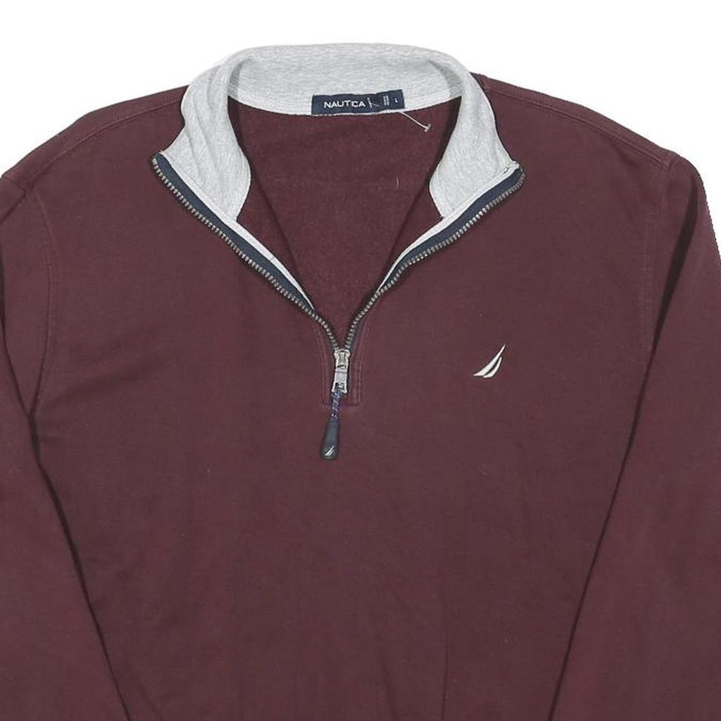 NAUTICA Mens Maroon & Light Grey Plain Pullover Jumper Crew Neck Cotton Blend L