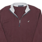 NAUTICA Mens Maroon & Light Grey Plain Pullover Jumper Crew Neck Cotton Blend L