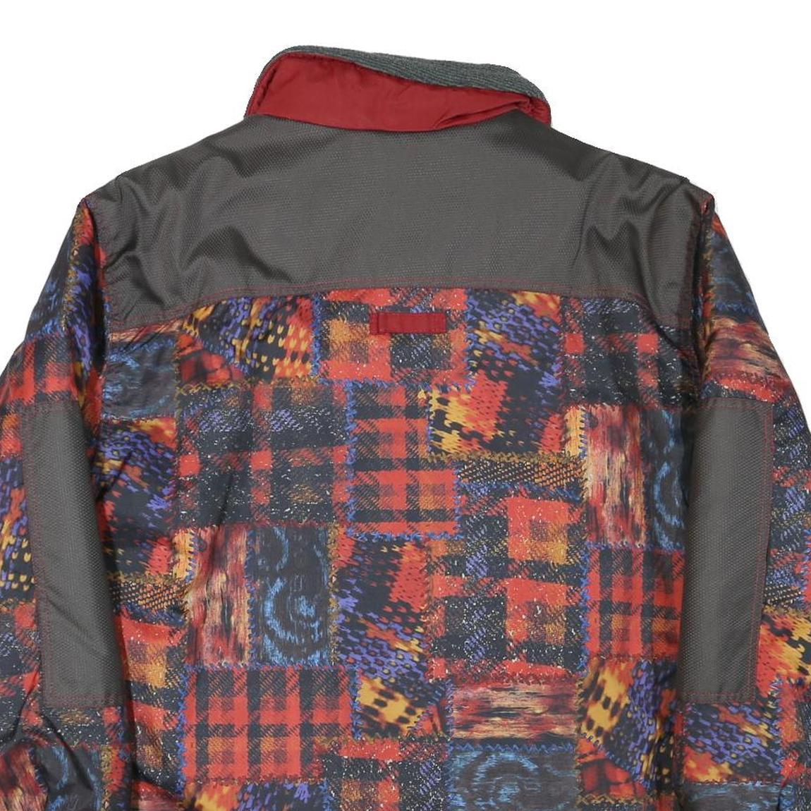 RODEO Mens Red Grey Patchwork Polyester Blend Zip Jacket L Casual Outerwear