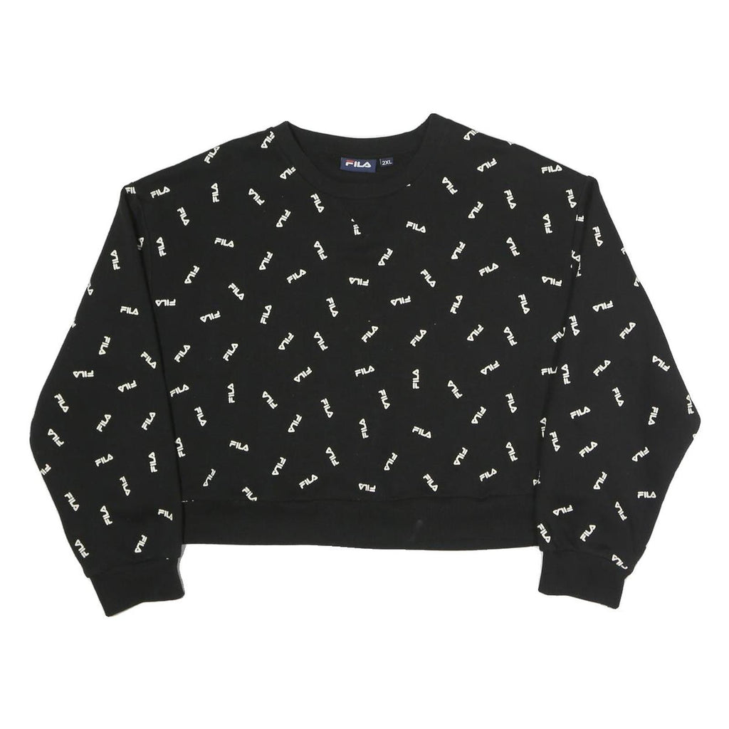 FILA Womens Black Sweatshirt Crew Neck 2XL Cotton Blend Logo Print Pullover