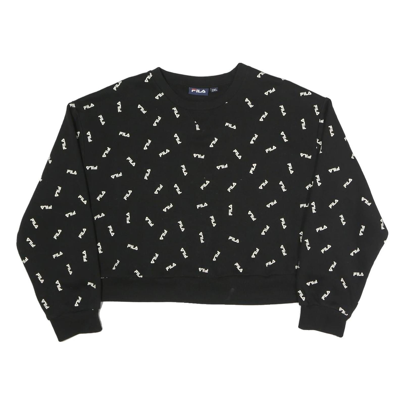 FILA Womens Black Sweatshirt Crew Neck 2XL Cotton Blend Logo Print Pullover
