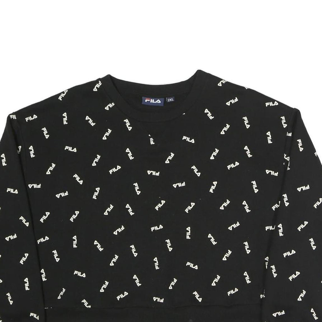 FILA Womens Black Sweatshirt Crew Neck 2XL Cotton Blend Logo Print Pullover