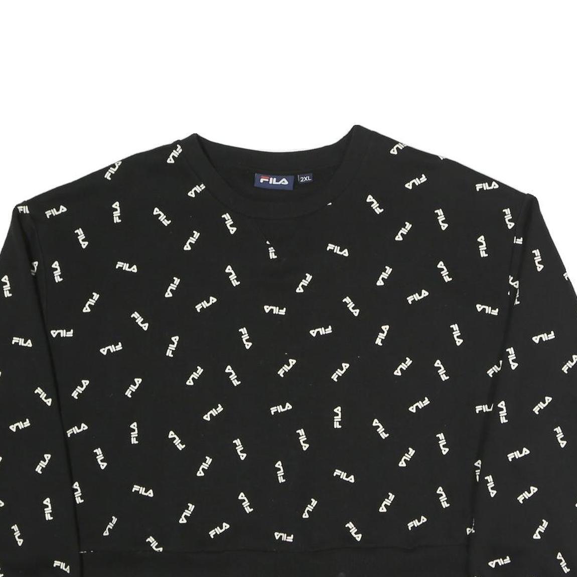 FILA Womens Black Sweatshirt Crew Neck 2XL Cotton Blend Logo Print Pullover