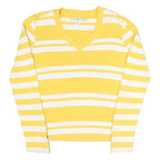 TOMMY HILFIGER Womens Yellow & White Patterned Cotton Blend V-Neck Jumper S