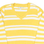 TOMMY HILFIGER Womens Yellow & White Patterned Cotton Blend V-Neck Jumper S