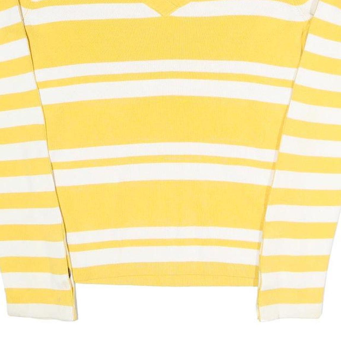 TOMMY HILFIGER Womens Yellow & White Patterned Cotton Blend V-Neck Jumper S