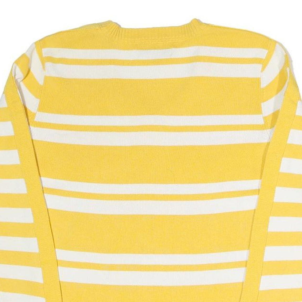 TOMMY HILFIGER Womens Yellow & White Patterned Cotton Blend V-Neck Jumper S