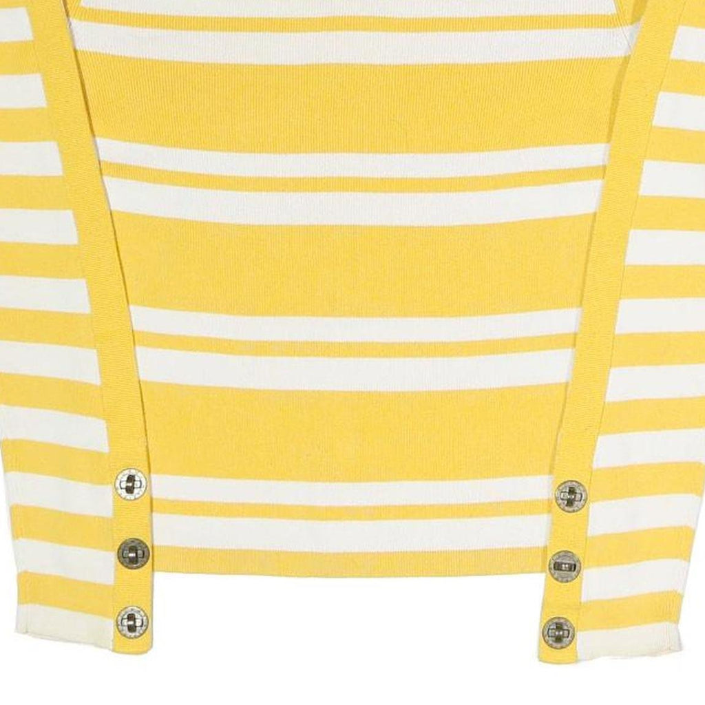 TOMMY HILFIGER Womens Yellow & White Patterned Cotton Blend V-Neck Jumper S