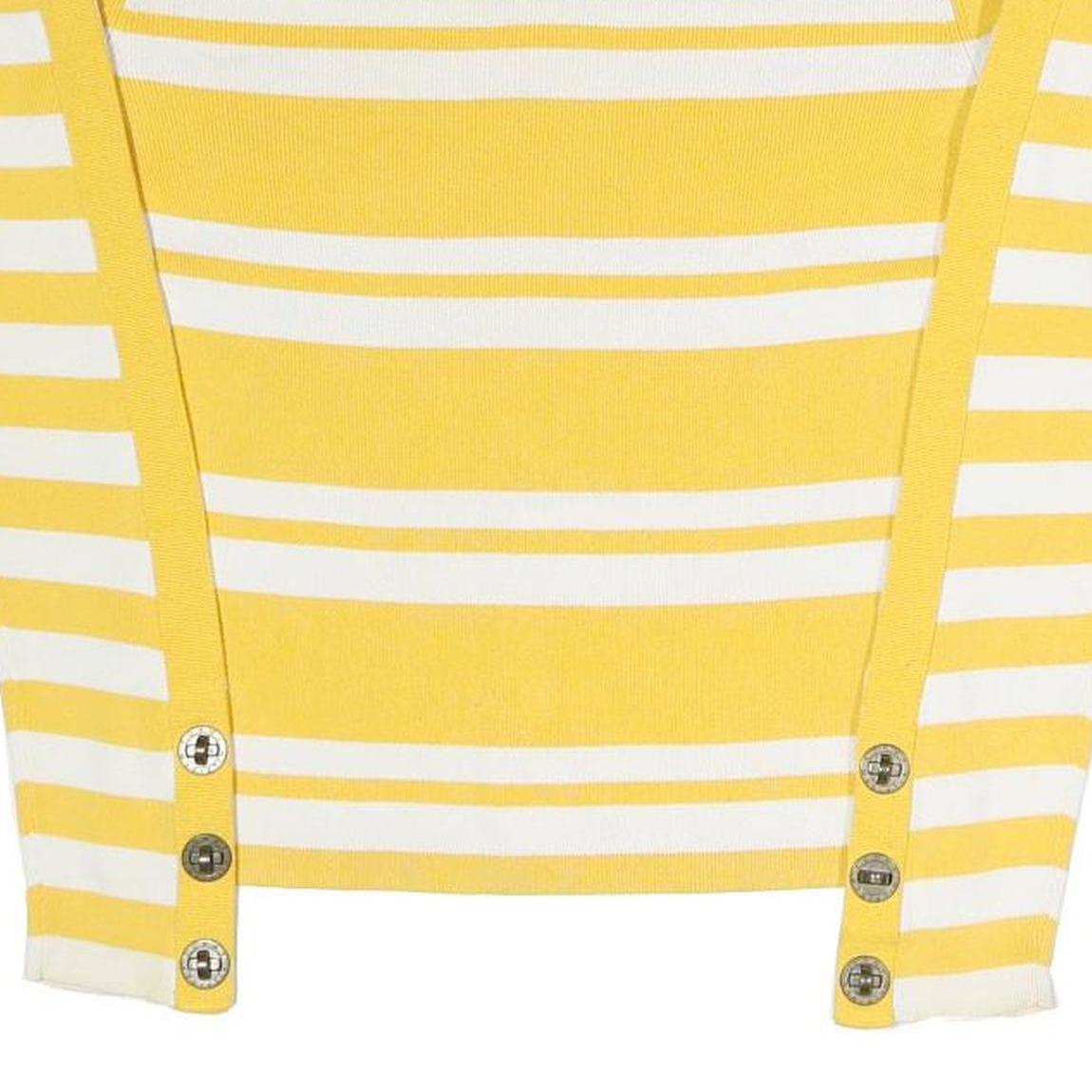 TOMMY HILFIGER Womens Yellow & White Patterned Cotton Blend V-Neck Jumper S