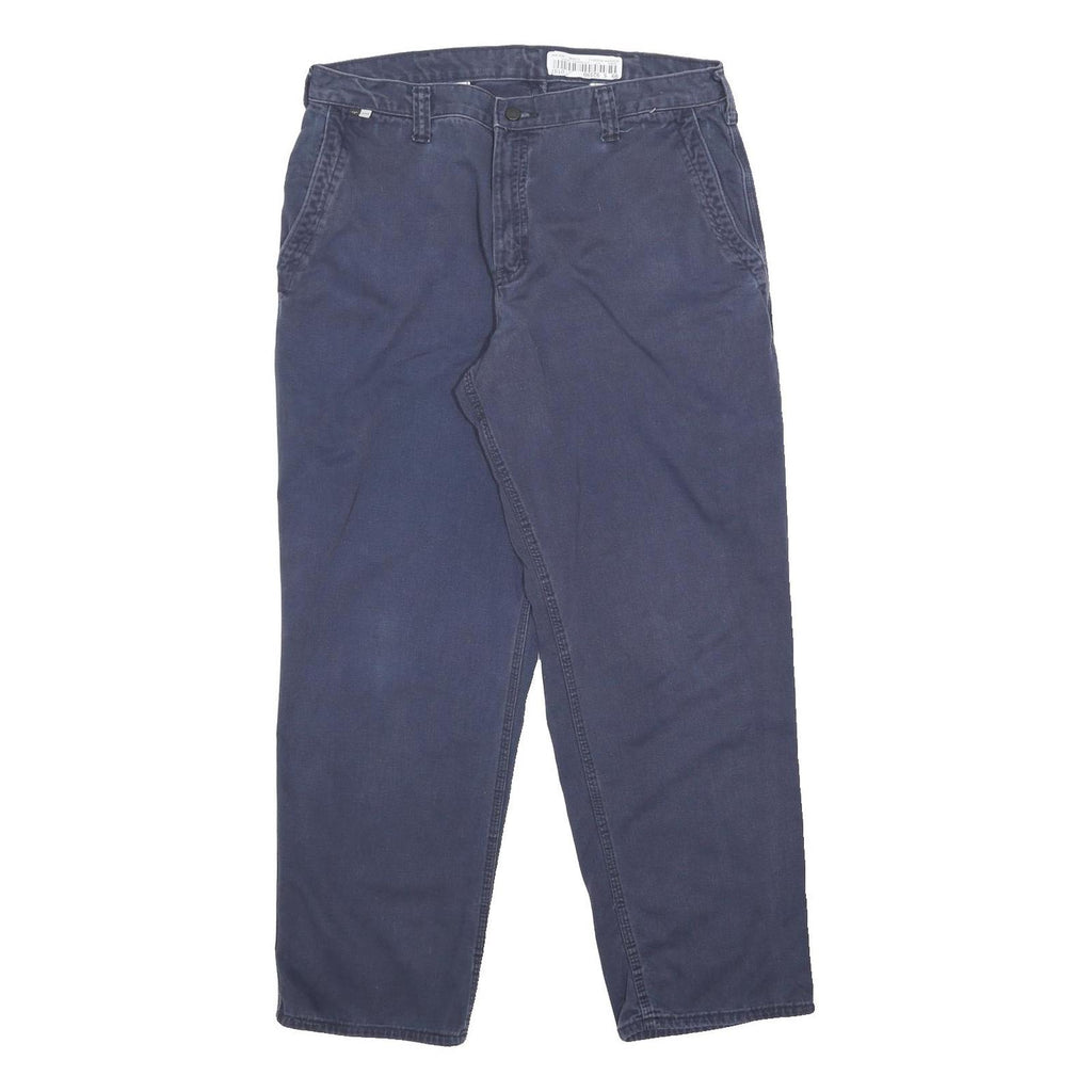 CARHARTT Mens Cotton Blue Relaxed Straight Trousers W36 L32 Workwear Casual Zip