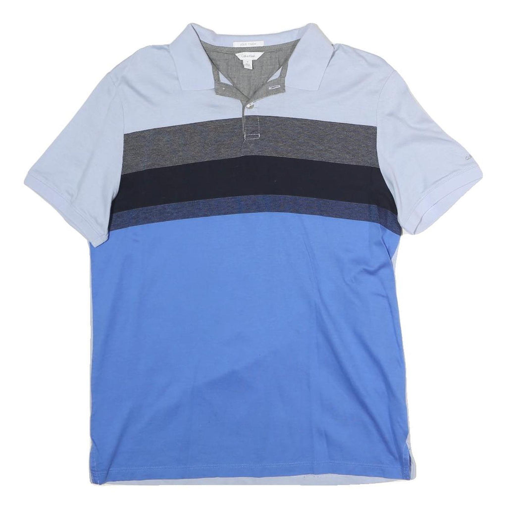 CALVIN KLEIN Mens Blue & Grey Short Sleeve Striped Polo Shirt M Cotton Casual