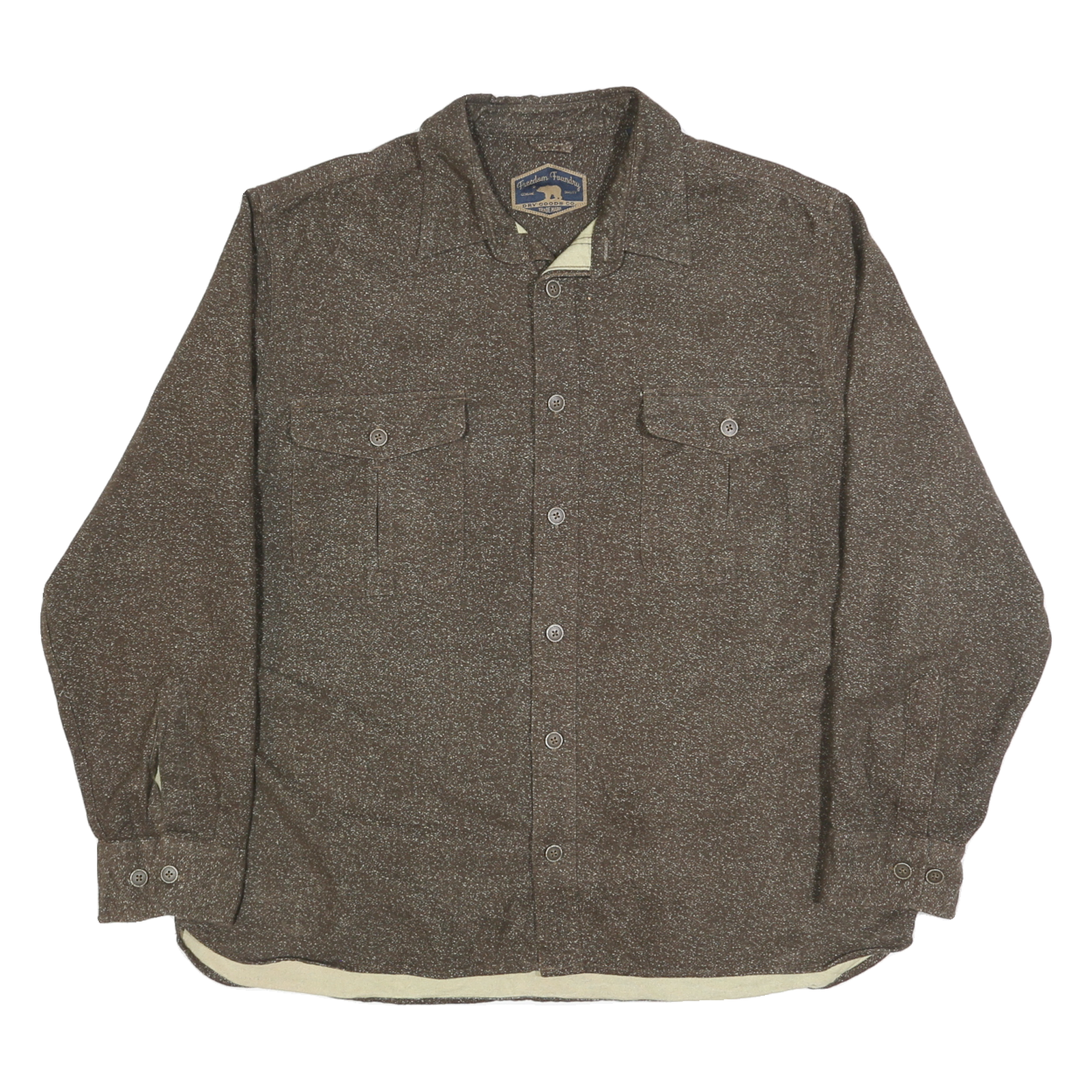 FREEDOM FOUNDARY Mens Brown Cotton Shirt L Button Front Chest Pockets Casual