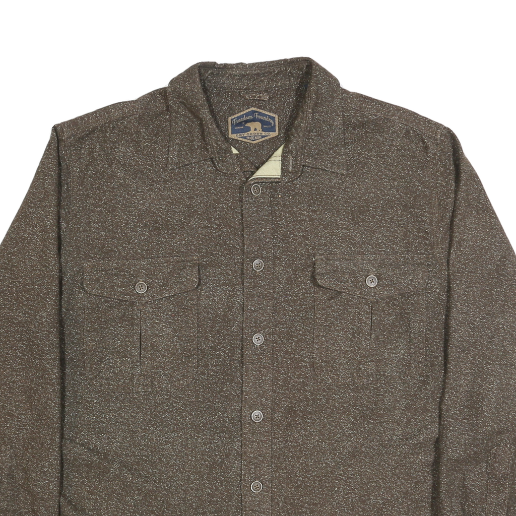 FREEDOM FOUNDARY Mens Brown Cotton Shirt L Button Front Chest Pockets Casual