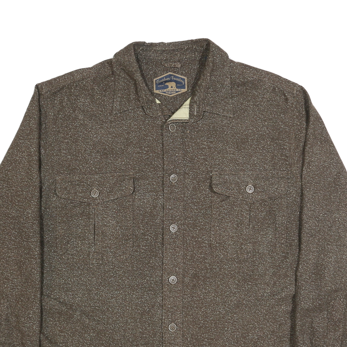 FREEDOM FOUNDARY Mens Brown Cotton Shirt L Button Front Chest Pockets Casual