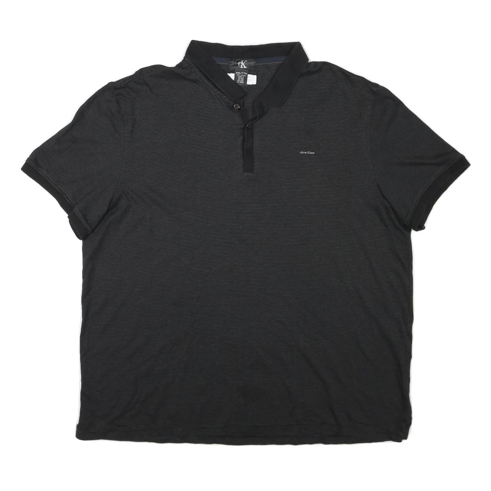 CALVIN KLEIN Mens Black Striped Short Sleeve Polo Shirt 2XL Cotton Blend