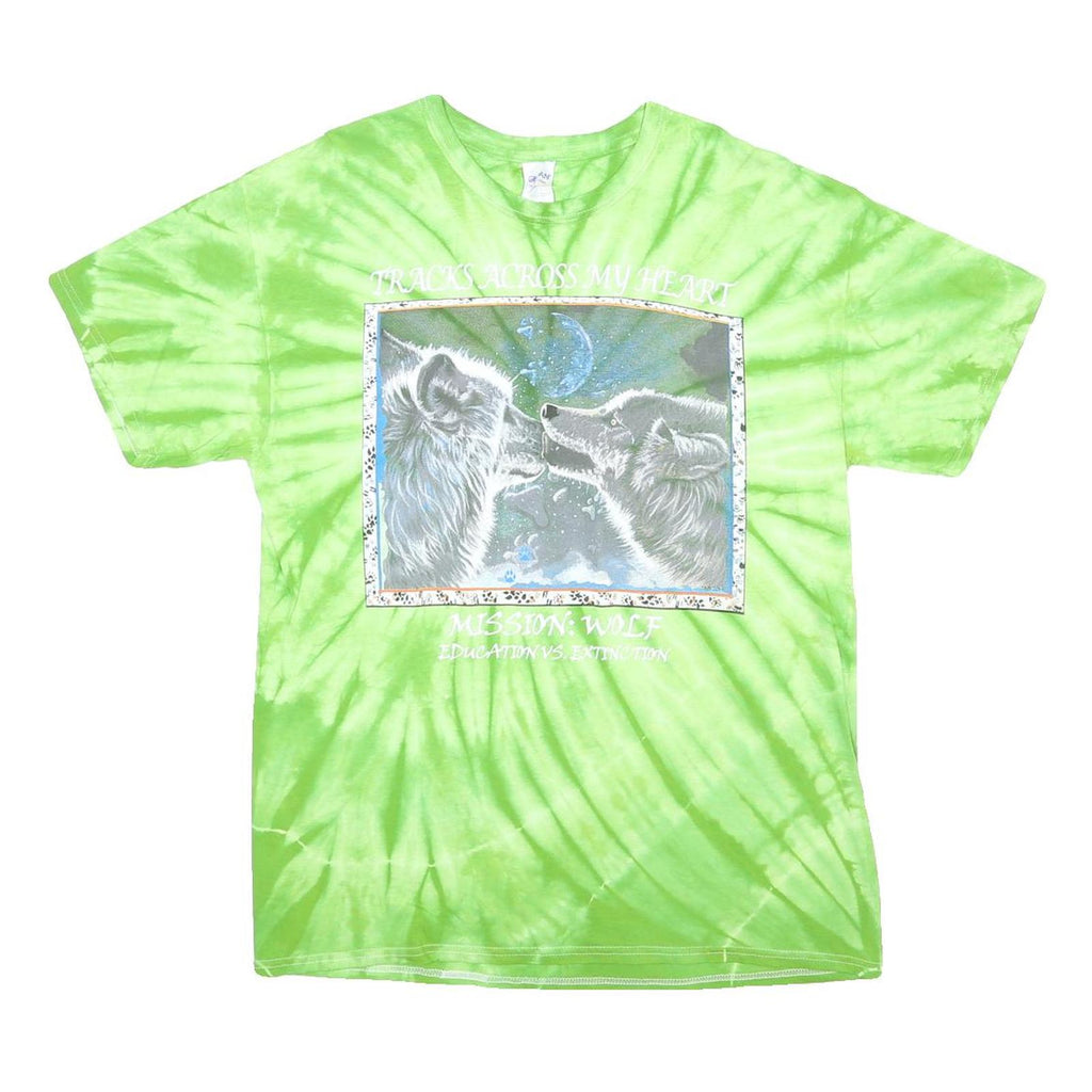 GILDAN Mens Green Tie Dye Wolf Graphic T-Shirt L Short Sleeve Crew Neck Cotton