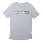 UNDER ARMOUR Mens Grey Blue Graphic T-Shirt S Short Sleeve Crew Neck Cotton