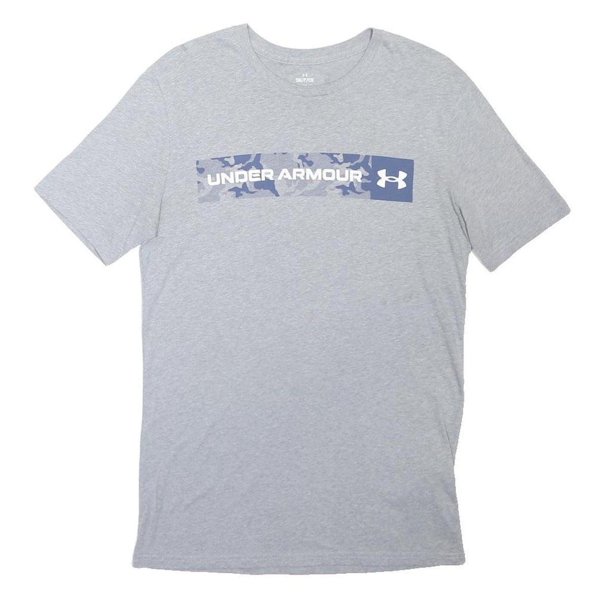 UNDER ARMOUR Mens Grey Blue Graphic T-Shirt S Short Sleeve Crew Neck Cotton