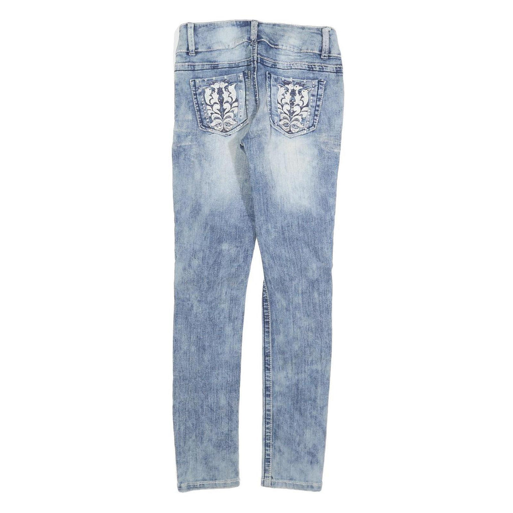 BODY CENTRAL Womens Slim Blue Denim Light Wash Jeans W26 L30 Embroidered Pockets