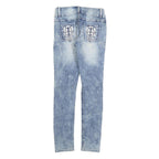 BODY CENTRAL Womens Slim Blue Denim Light Wash Jeans W26 L30 Embroidered Pockets
