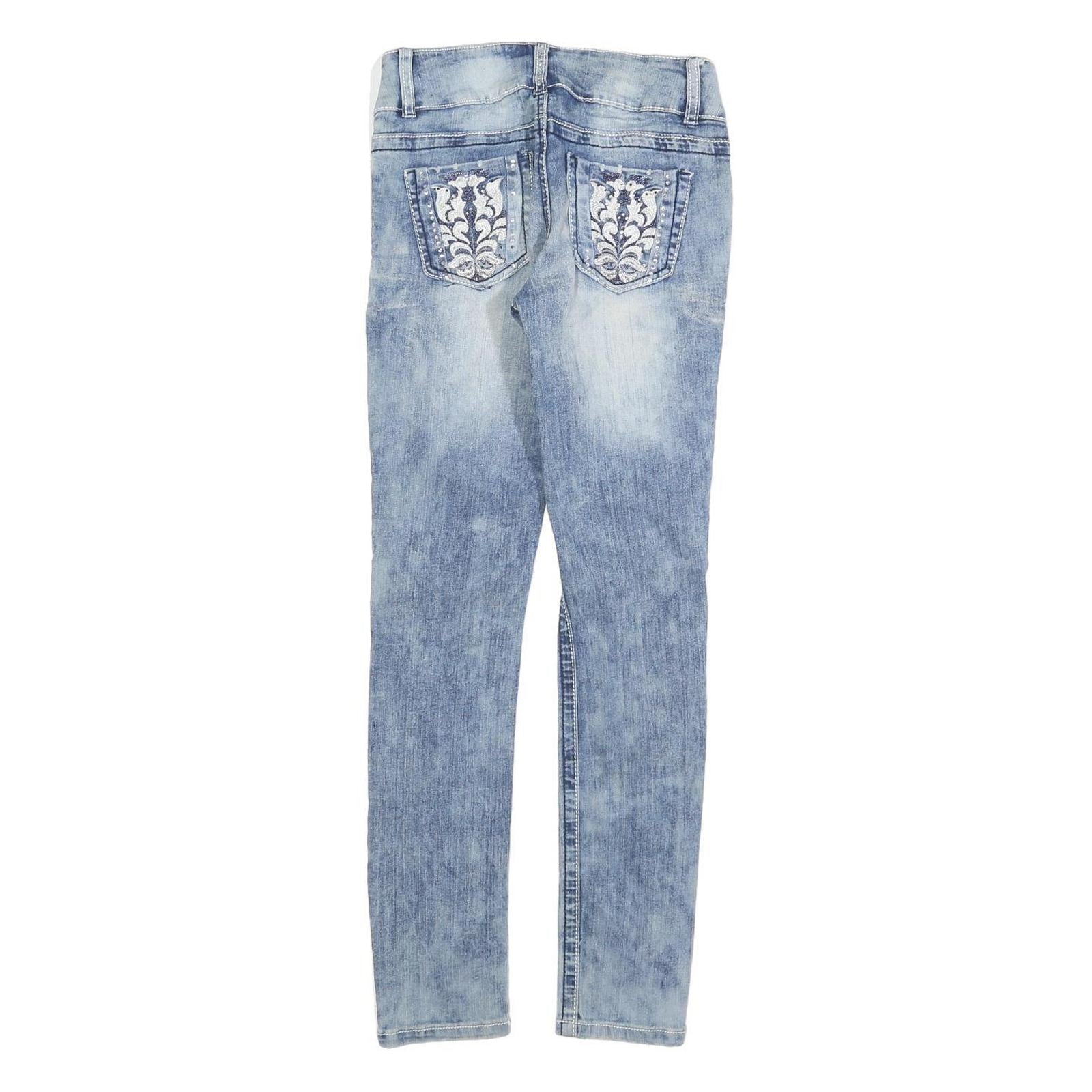 BODY CENTRAL Womens Slim Blue Denim Light Wash Jeans W26 L30 Embroidered Pockets
