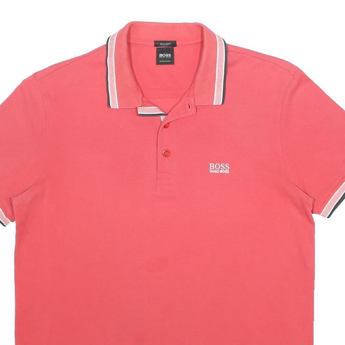 BOSS HUGO BOSS Mens Coral Pink Polo Shirt M Cotton Short Sleeve Classic