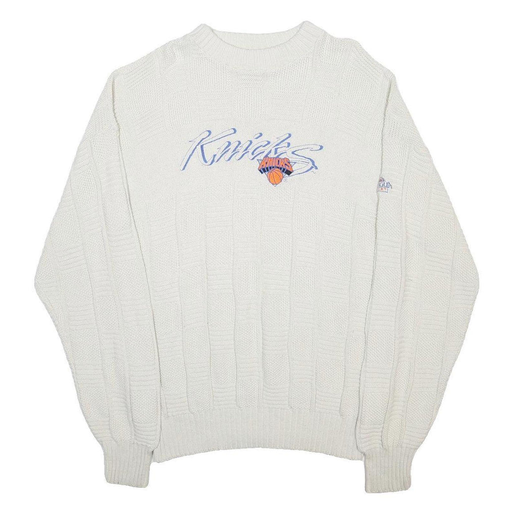 ANTIGUA SPORTS Mens White Knicks Basketball Patterned Crew Neck Basic Knit XL