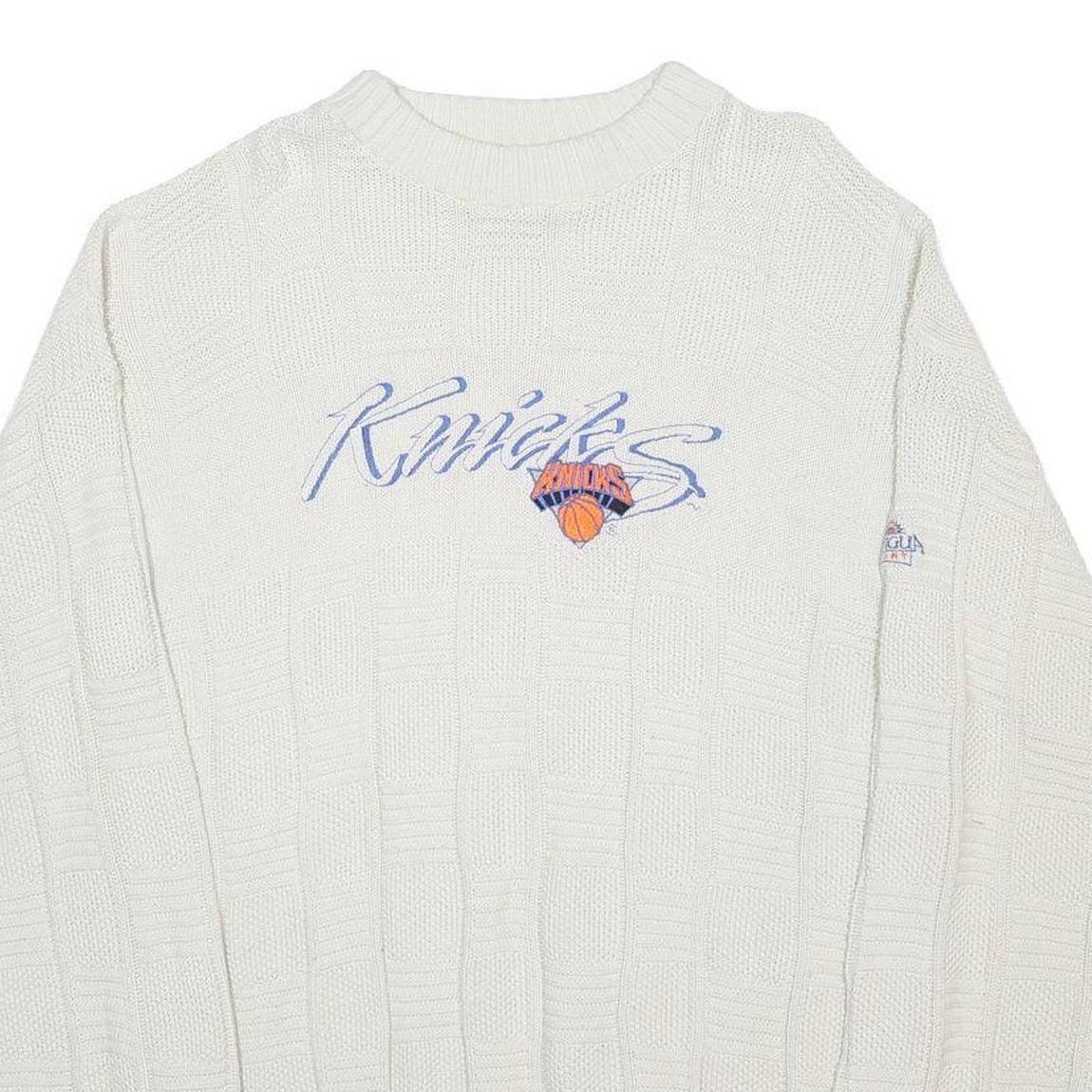 ANTIGUA SPORTS Mens White Knicks Basketball Patterned Crew Neck Basic Knit XL
