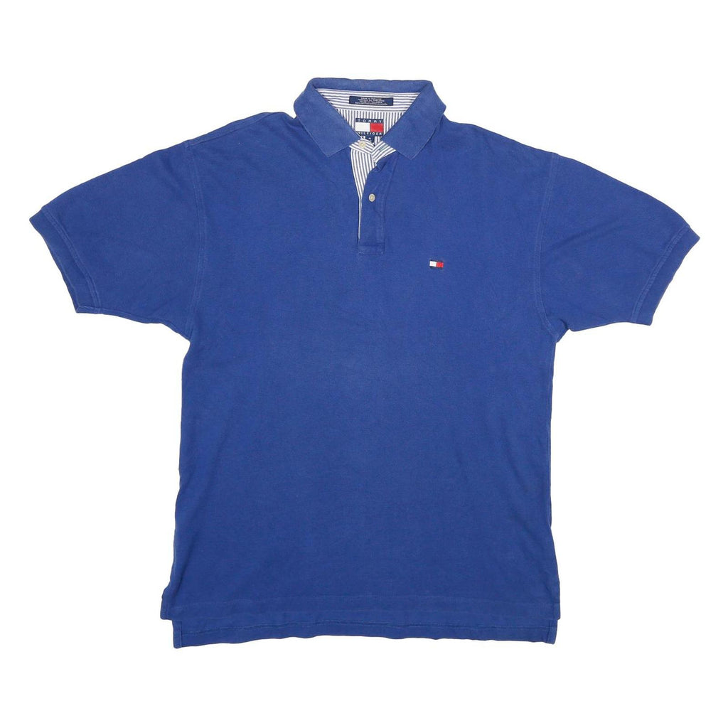 TOMMY HILFIGER Mens Blue Short Sleeve Plain M Cotton Polo Shirt Casual