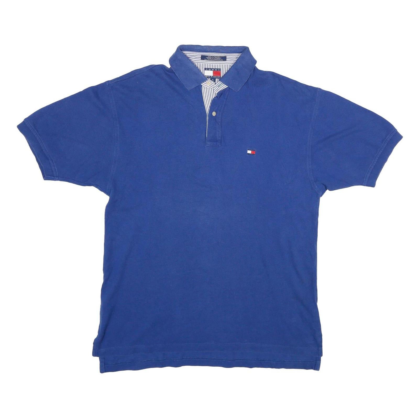 TOMMY HILFIGER Mens Blue Short Sleeve Plain M Cotton Polo Shirt Casual