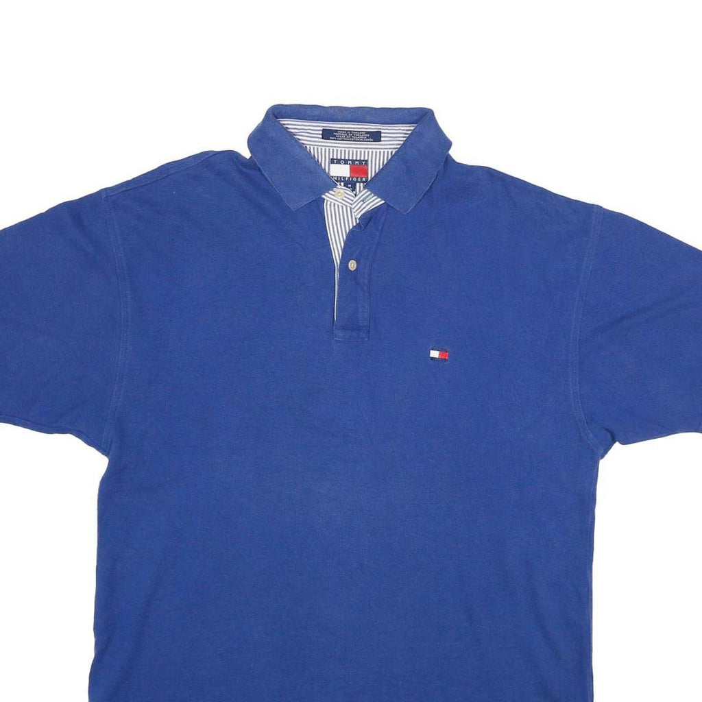 TOMMY HILFIGER Mens Blue Short Sleeve Plain M Cotton Polo Shirt Casual