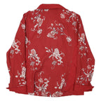 Womens Red & Cream Floral Cotton Zip Jacket M Casual Lightweight