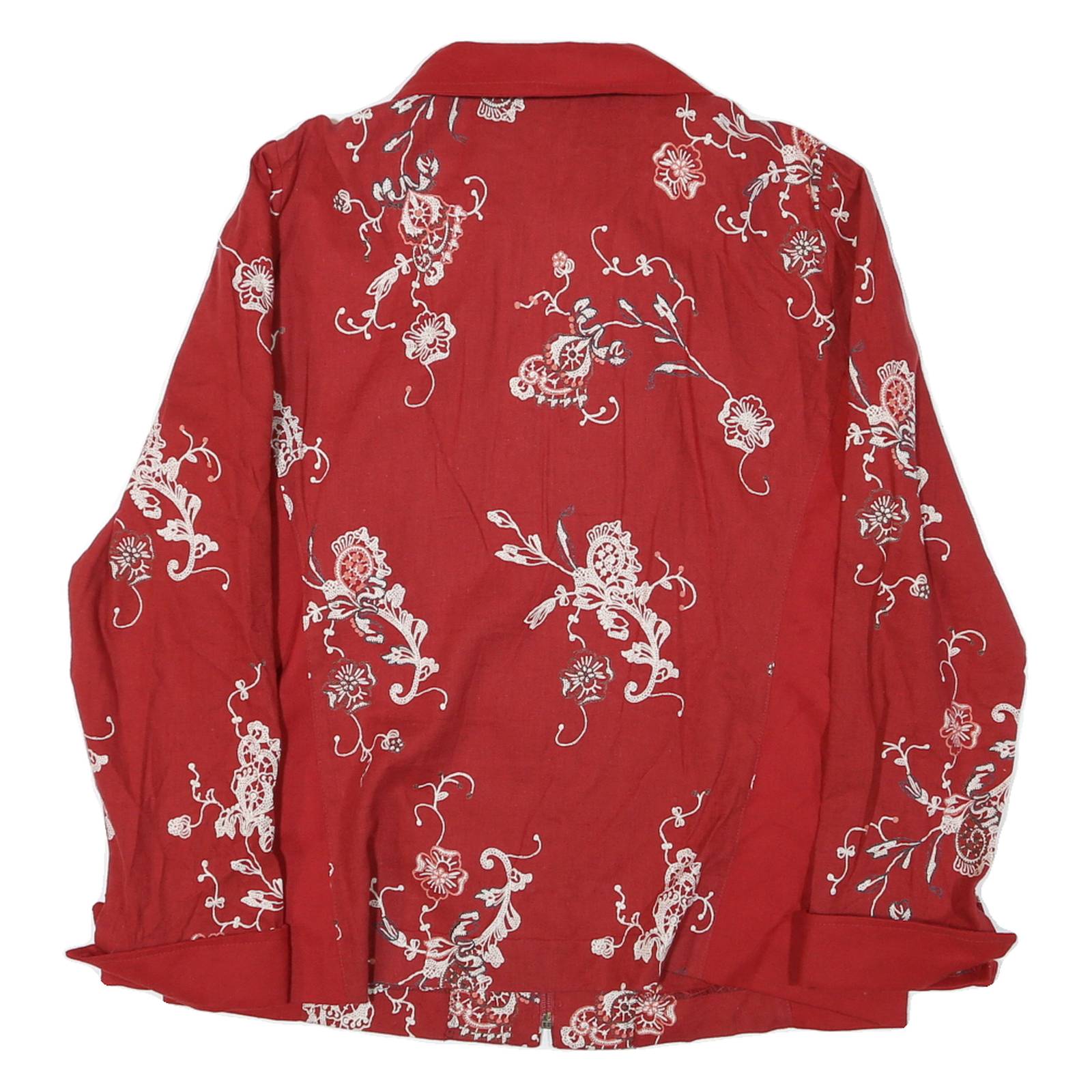 Womens Red & Cream Floral Cotton Zip Jacket M Casual Lightweight