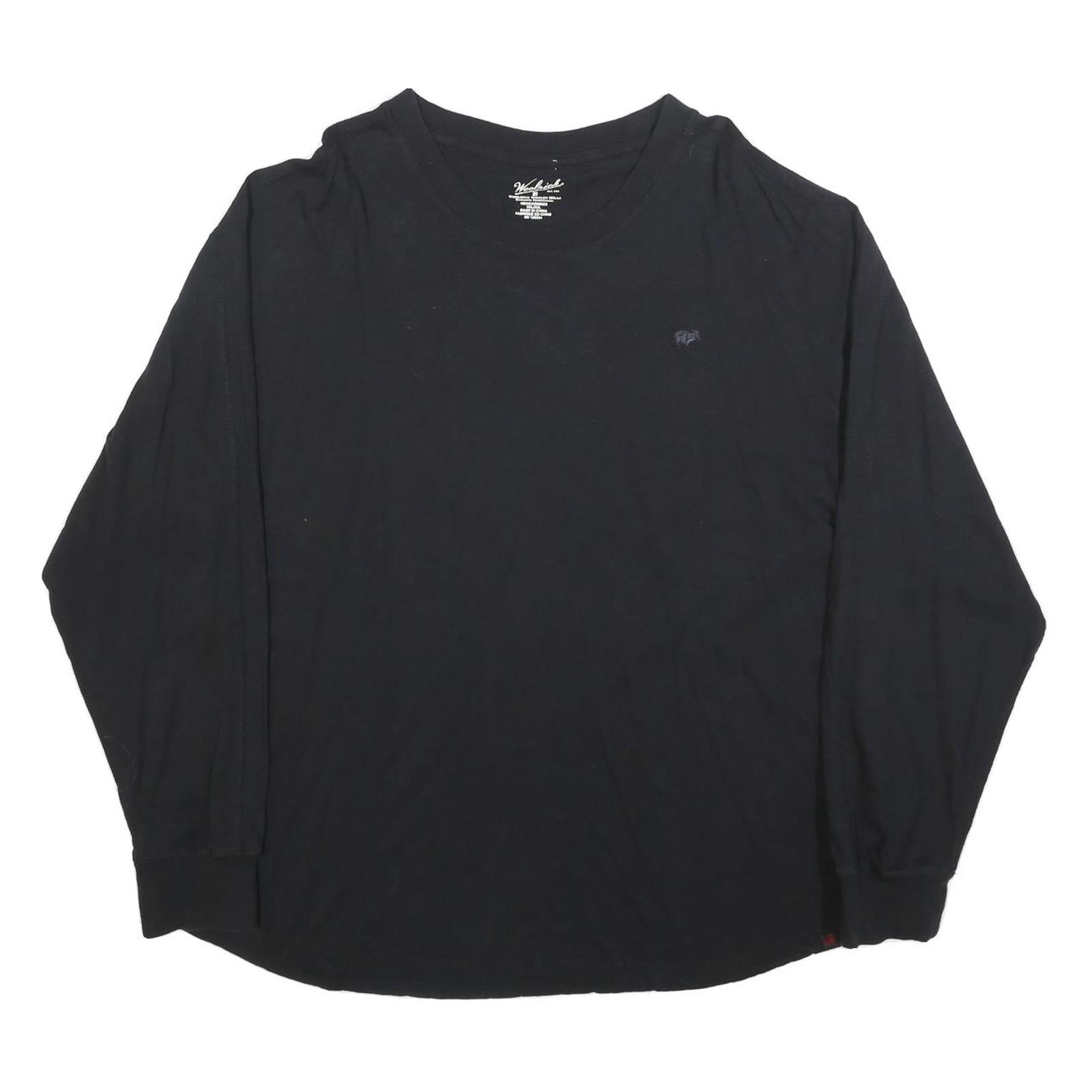 WOOLRICH Mens Black Long Sleeve T-Shirt 2XL Crew Neck Cotton Classic Fit