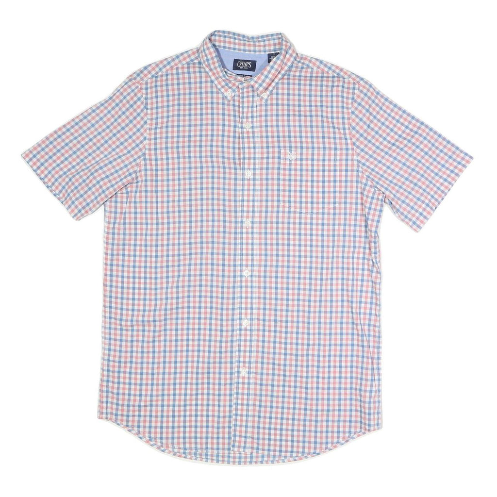 CHAPS Mens Blue & Pink Checked Shirt M Button-Down Casual Summer Cotton Blend