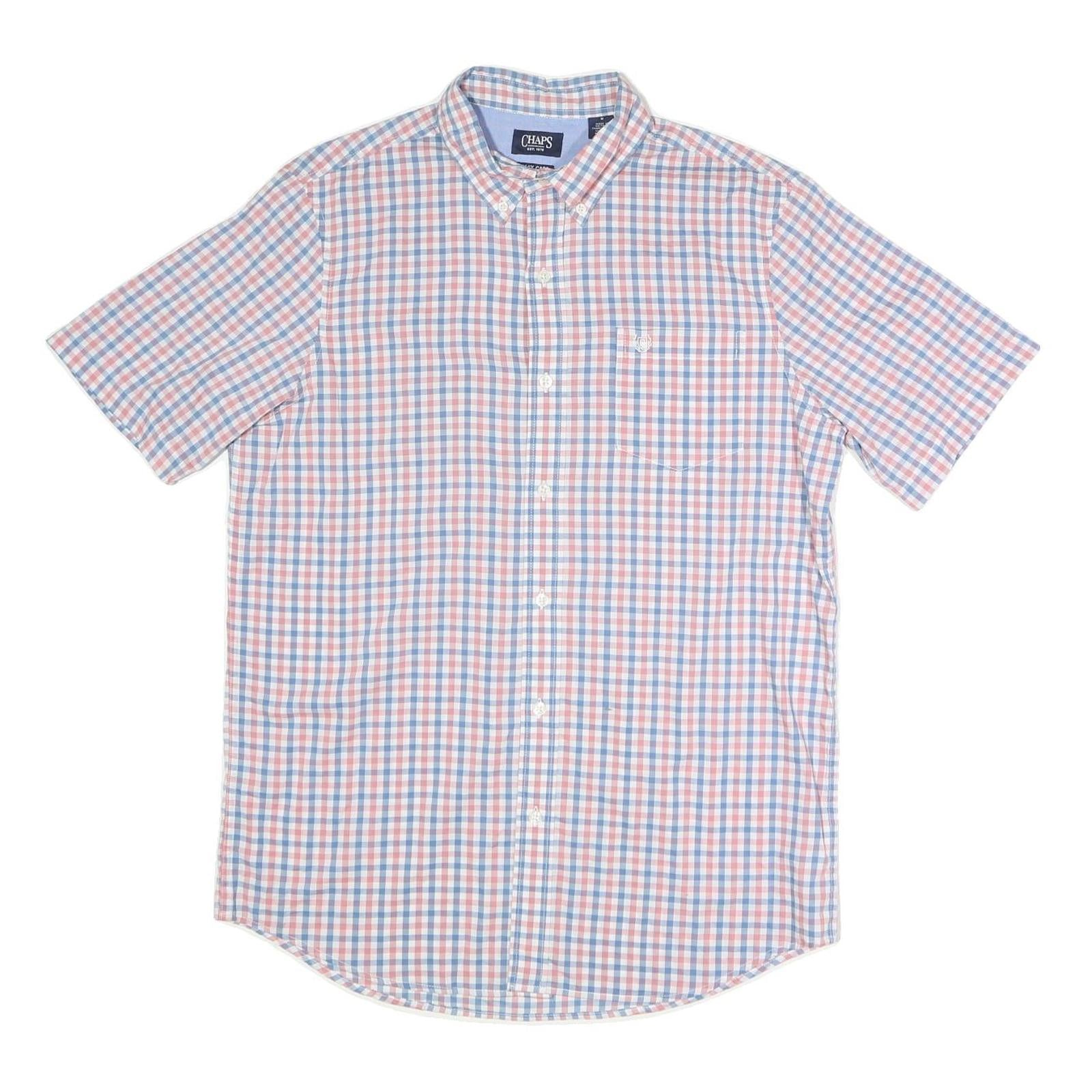 CHAPS Mens Blue & Pink Checked Shirt M Button-Down Casual Summer Cotton Blend