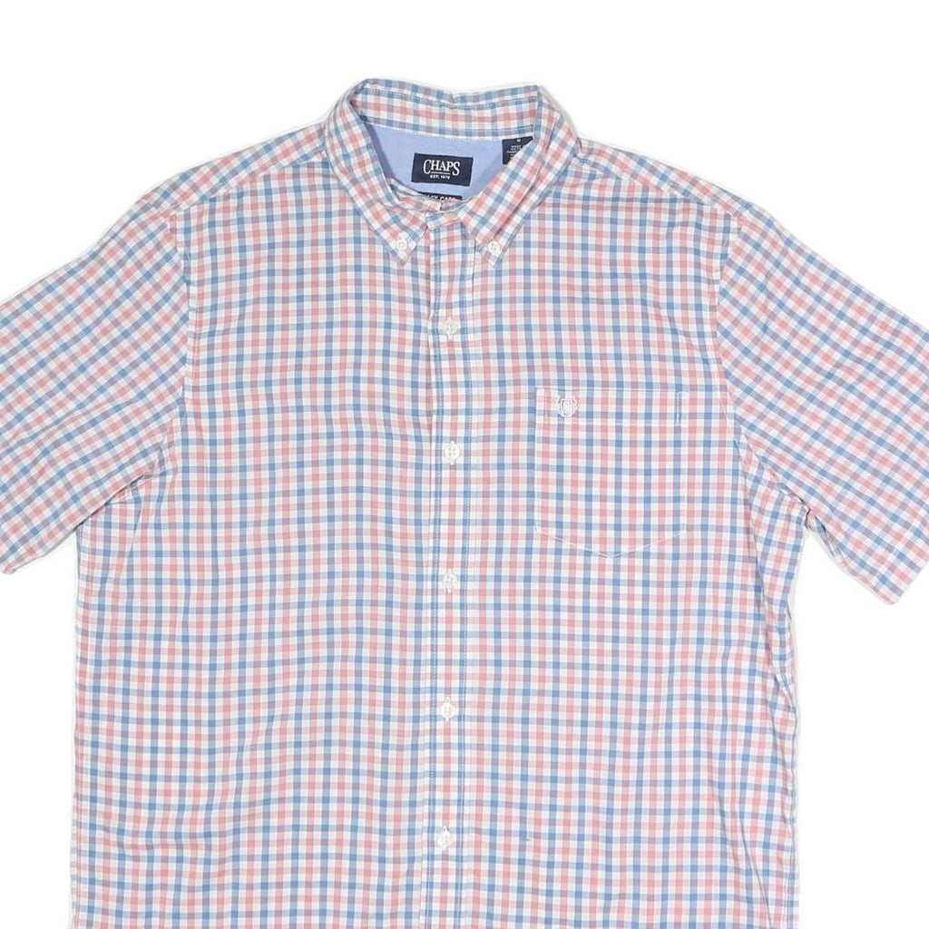 CHAPS Mens Blue & Pink Checked Shirt M Button-Down Casual Summer Cotton Blend