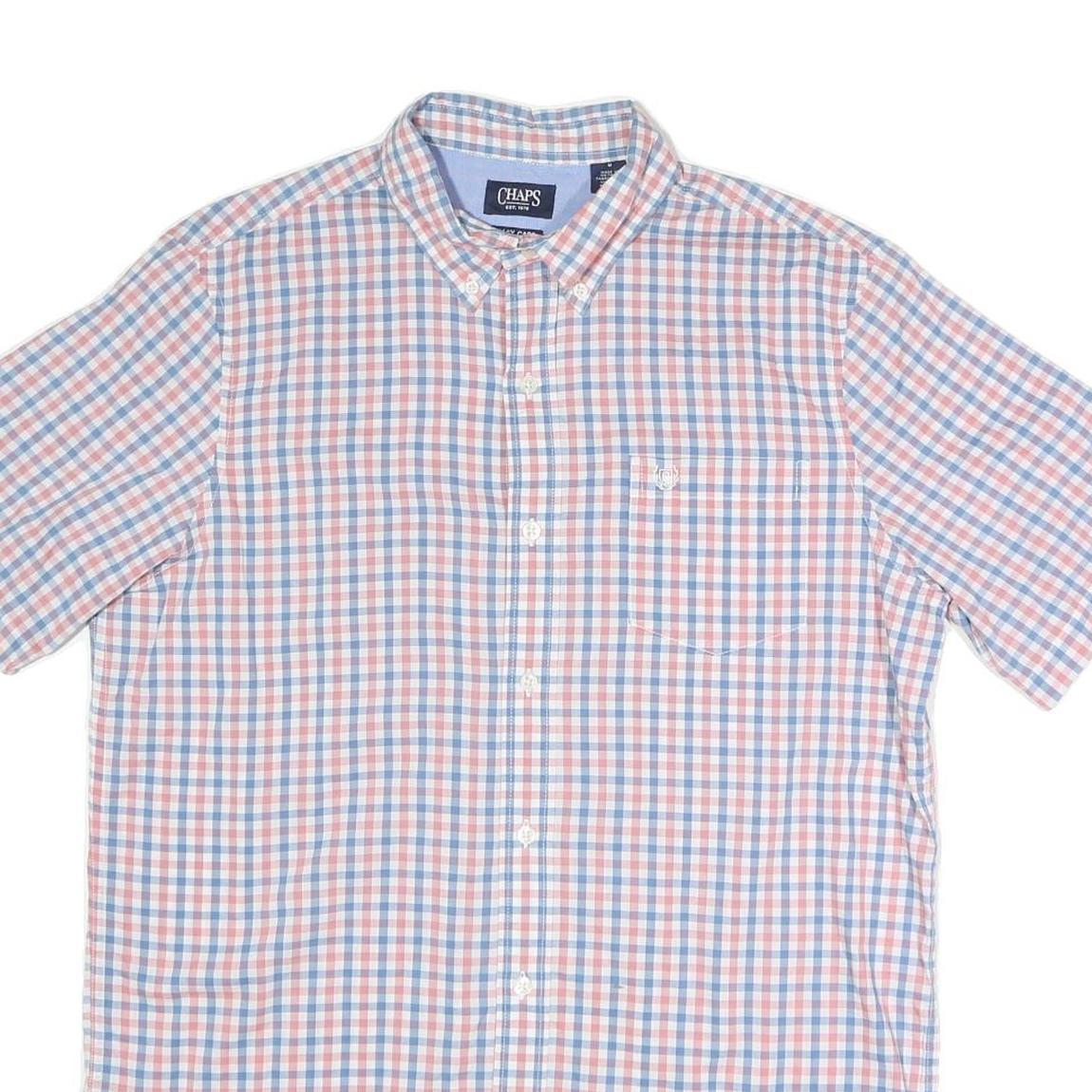 CHAPS Mens Blue & Pink Checked Shirt M Button-Down Casual Summer Cotton Blend